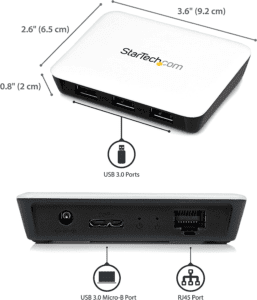 StarTech.com USB 3.0 to Gigabit Ethernet NIC Network Adapter with 3 Port Hub